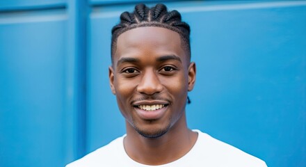 Young Black Man with Braided Hair and a Beard Smiles Confidently