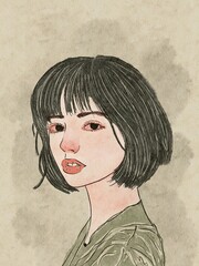 Portraiting of girl illustration watercolor 