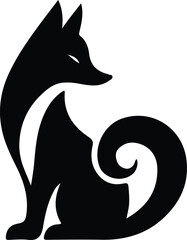Silhouette stylized fox sitting side view minimalist design Vector illustration