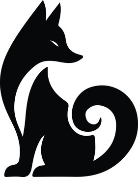 Silhouette stylized fox sitting side view minimalist design Vector illustration