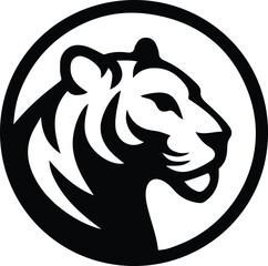 Silhouette Tiger head inside circle logo design Vector illustration