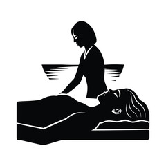 Silhouette of woman receiving massage from therapist on table vector