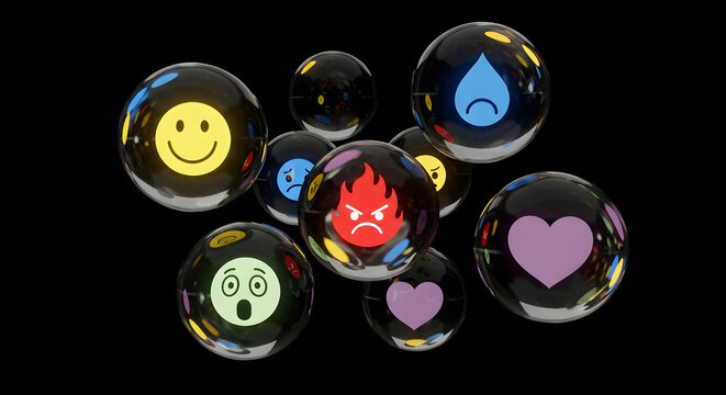 Variety of Emotional Spheres with Animated Emoticons | 3D Render of Expressive Balls for Communication, Social Media and Mental Health Concepts