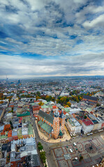 Obraz premium Krakow, Poland. Aerial view of St. Mary's Basilica (Bazylika Mariacka) on sunrise