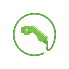 Green electric vehicle charger icon with circular line, symbolizing clean energy, eco mobility, and sustainable transportation.