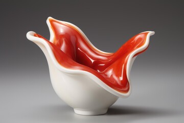 Studio shot of a red and white glass bowl, showcasing its elegant curves and modern design