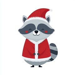 Cute cartoon raccoon dressed in a Santa Claus costume, ready for Christmas celebration