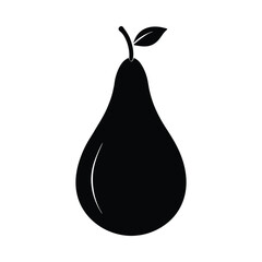 Black pear fruit silhouette with stem and leaf on white background vector