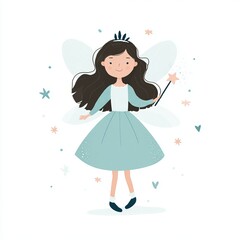 A whimsical illustration of a charming fairy with a magic wand and delicate wings, surrounded by stars