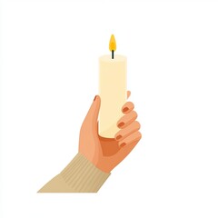 A hand holding a lit candle, representing warmth and light. The scene highlights the candle and the delicate hand