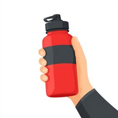 Hand holding red water bottle