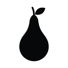 Black silhouette of a pear with a stem and leaf on white background fruit 1