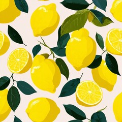 Fresh lemons illustration on branch with green leaves. a refreshing image.
