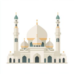 A magnificent illustration of a mosque with intricate design elements. The mosque features multiple domes and minarets.