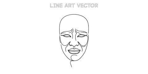 Theatrical sad face mask in continuous one line drawing
