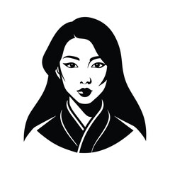 Black and white stylized portrait of a woman with long dark hair vector