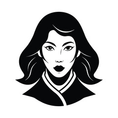 Stylized black and white portrait of a woman with flowing hair face head