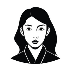Stylized black and white illustration of a woman's face and shoulders portrait