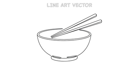 Bowl with chopsticks ready for meal continuous line drawing