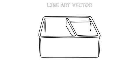 Empty bento lunch box container continuous line art illustration