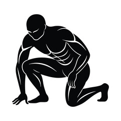 Stylized black human figure in a low crouch on white background male