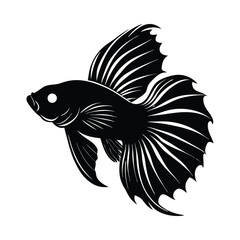 Black betta fish silhouette with flowing fins on white background siamese fighting 1