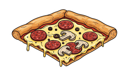 Delicious Pepperoni and Mushroom Pizza Slice Illustration