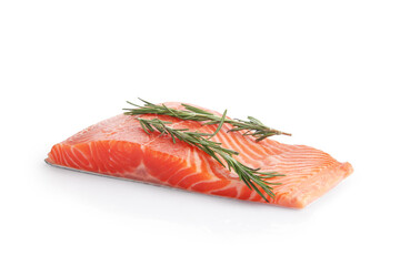 Piece of salmon fillet with rosemary isolated on white
