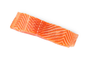 Piece of salmon fillet isolated on white, top view
