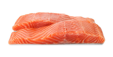 Pieces of salmon fillet isolated on white