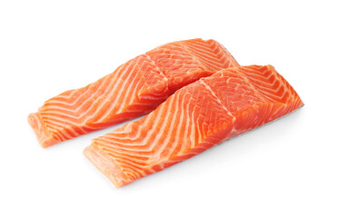 Pieces of salmon fillet isolated on white