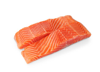 Pieces of salmon fillet isolated on white
