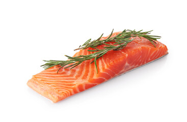 Piece of salmon fillet with rosemary isolated on white