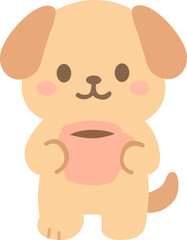 Cute Dog Holding Coffee Cup Illustration