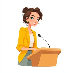 An illustration of a woman delivering a speech at a podium