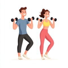 Couple engaged in a dynamic workout session, lifting weights, embodying fitness and a healthy lifestyle. They are smiling
