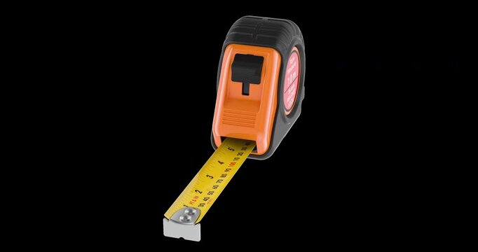 Measuring tape, tape measure rotation animation, seamlessly loopable. 3D rendering isolated on transparent background