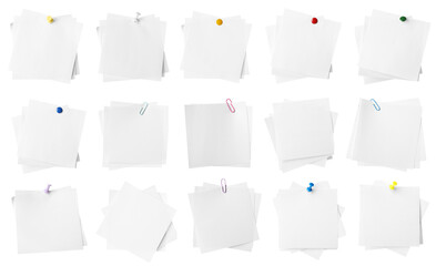 Many empty paper notes isolated on white, set