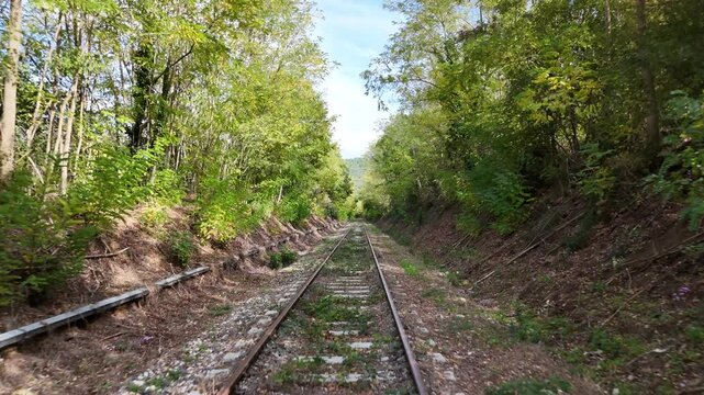 Drone &ndash; Binari ferroviari dismessi immersi nella natura in Campania, Italia