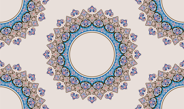 Circular islamic art border design, mandala, vector background