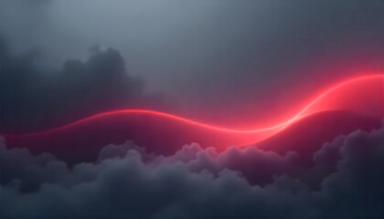 Dramatic red energy wave flowing through dark cloudy atmosphere