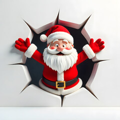 Jolly Santa Claus bursting through wall with festive holiday cheer