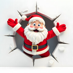 Santa Claus bursting through wall with festive holiday cheer
