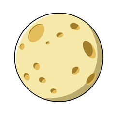 ​Full Moon Cartoon Vector Illustration, Yellow Circle with Craters for Space or Night Design