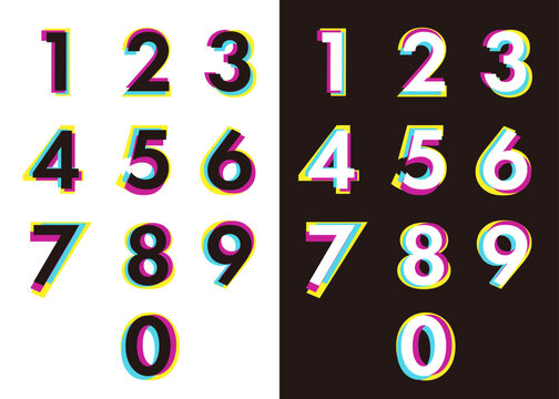 グリッチエフェクトの数字 0〜9 - CMYカラーノイズ / デジタルデザイン