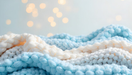 Cozy chunky knit blanket with soft textures and warm dreamy bokeh