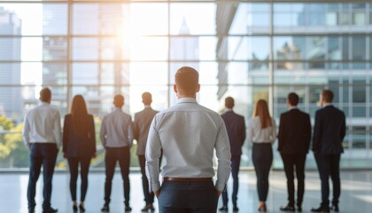 Corporate leadership meeting modern office group discussion bright environment perspective view team dynamics