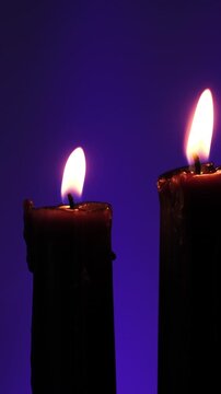 Close-Up View Of Two Burning Candles Lighting, Vertical Video