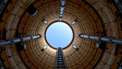 Naklejka premium Industrial Pipe Interior with Bright Sky View