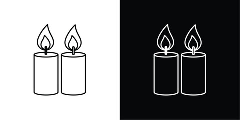 Two Candles Line Art Vector, Black and White Minimal Illustration for Wellness, Meditation, Spa, and Spiritual Design Concepts